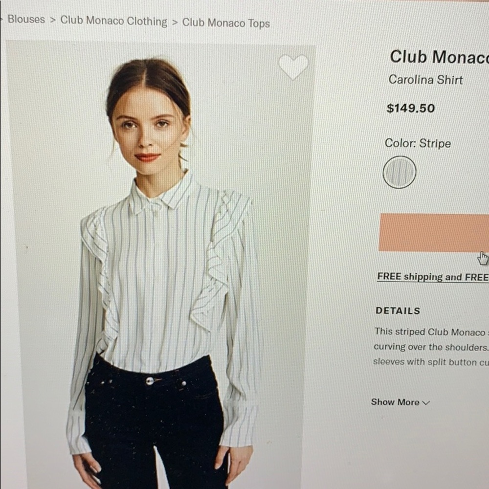 NWOT Club Monaco Caroline shirt, size xs